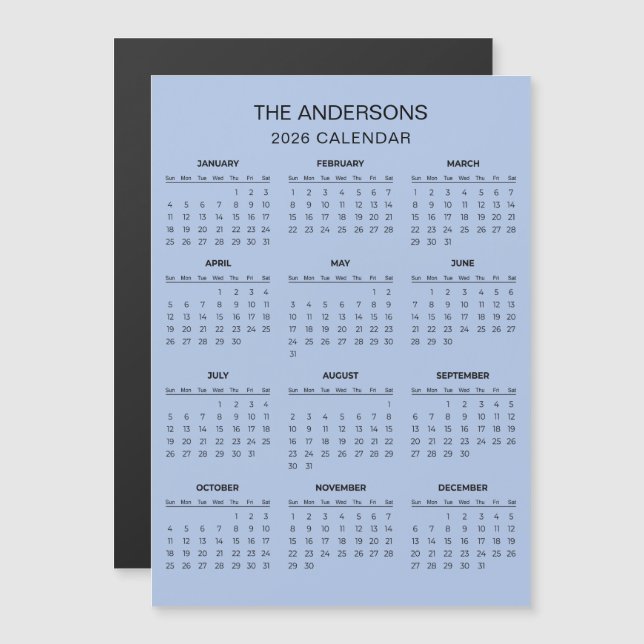 Enkel men elegant 2026-kalender | Magnet (Fram/baksida)