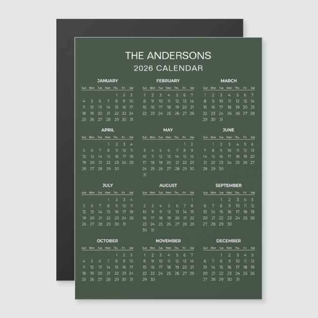 Enkel men elegant 2026 kalender | Magnet (Fram/baksida)