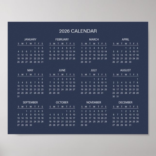 Enkel men elegant 2026-kalender |  poster (Framsidan)