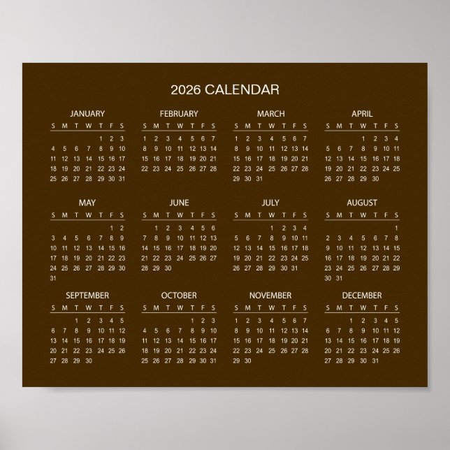 Enkel men elegant 2026-kalender |  poster (Framsidan)