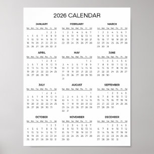 Enkel men elegant 2026-kalender poster