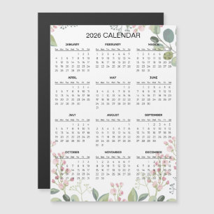 Enkel men elegant blomsterkalender 2026 Magnet