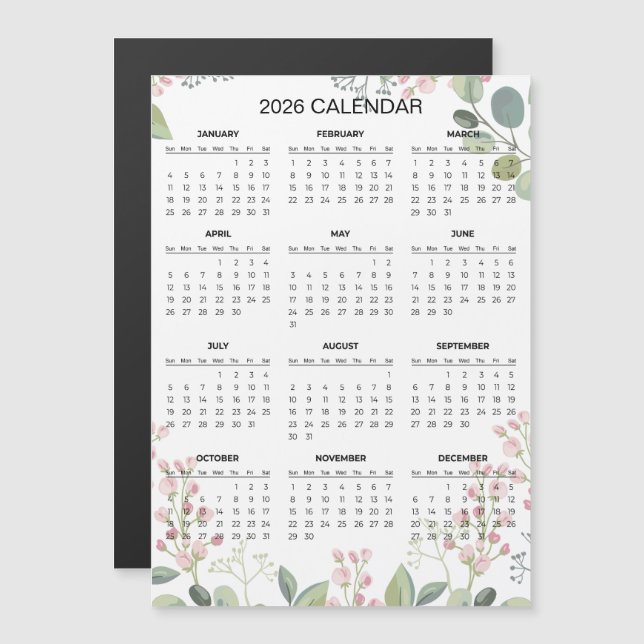 Enkel men elegant blomsterkalender 2026 | Magnet (Fram/baksida)