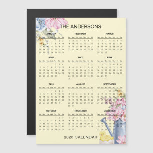 Enkel men elegant blomsterkalender 2026 Magnet