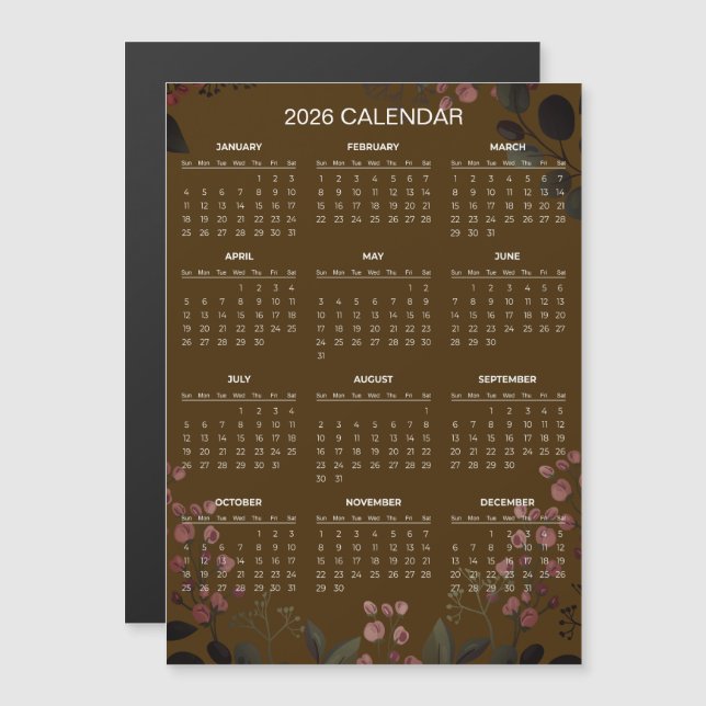 Enkel men elegant blomsterkalender för 2026  | Mag (Fram/baksida)