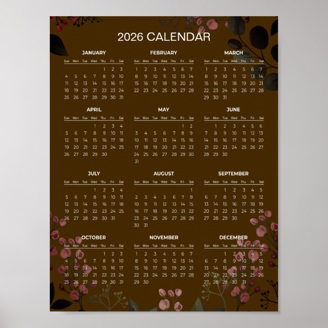 Enkel men elegant blomsterkalender för 2026 |  poster (Framsidan)