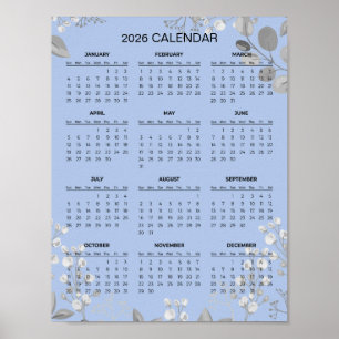 Enkel men elegant blomsterkalender för 2026 poster