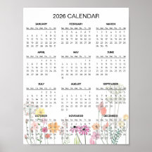 Enkel men elegant blomsterram kalender för 2026 |