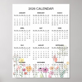 Enkel men elegant blomsterram kalender för 2026 |  poster