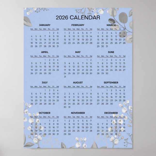 Enkel men elegant blomsterram kalender för 2026 |  poster (Framsidan)