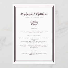 Enkel meny för bröllop Modern lila infattad kort 