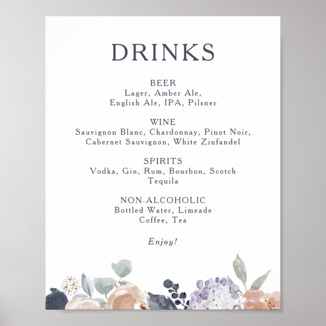Enkel menysignatur för Rustic Blommigt Bröllop Dri Poster (Framsidan)