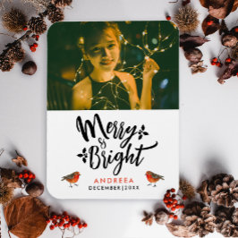 Enkel Merry And Bright Jul Rödhake Foto Typo Magnet