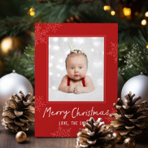 Enkel Merry Christmas Script Snöflingor Foto