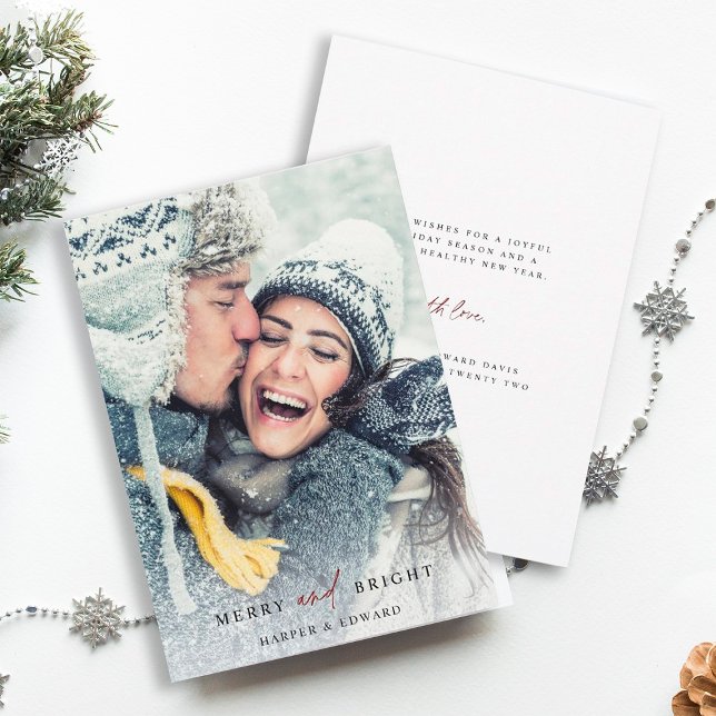 Enkel merry och Bright Photo Julkort (Front & Back)