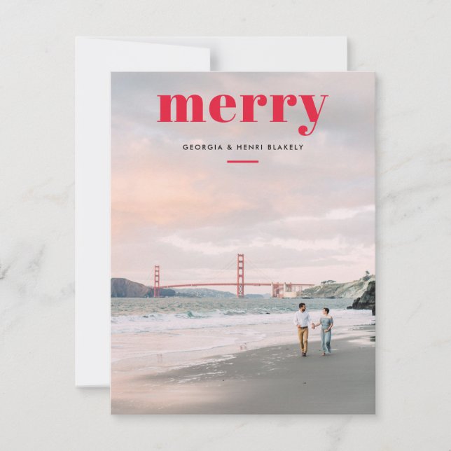 Enkel Merry Red Overlay En fotojul Julkort (Framsida)