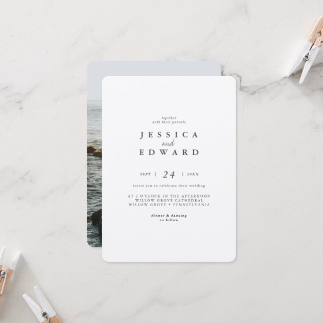 Enkel Metalic Silver och Black Photo Bröllop Inbjudningar (Fram/Back In Situ)