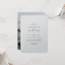 Enkel Metalic Silver och Black Photo Bröllop Inbjudningar