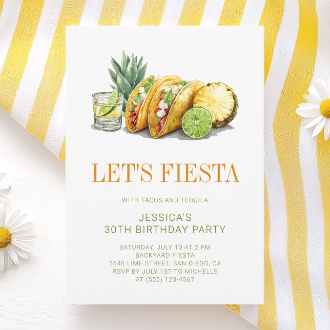 Enkel Mexikansk Tacos Fiesta 30-årsfest Inbjudningar (Simple Mexican Tacos Fiesta 30th Birthday Party Invitation)