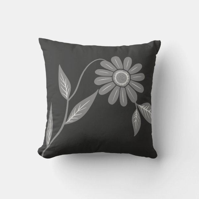 Enkel Mid Century Daisy Kolgrå Kudde (Framsida)