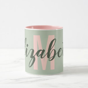 Enkel militär Ljust grönt  Rosa Monogram Mugg