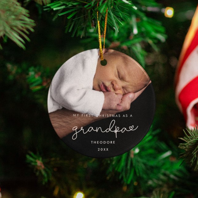 Enkel min första jul som morfar-foto julgransprydnad keramik (Skapare uppladdad)