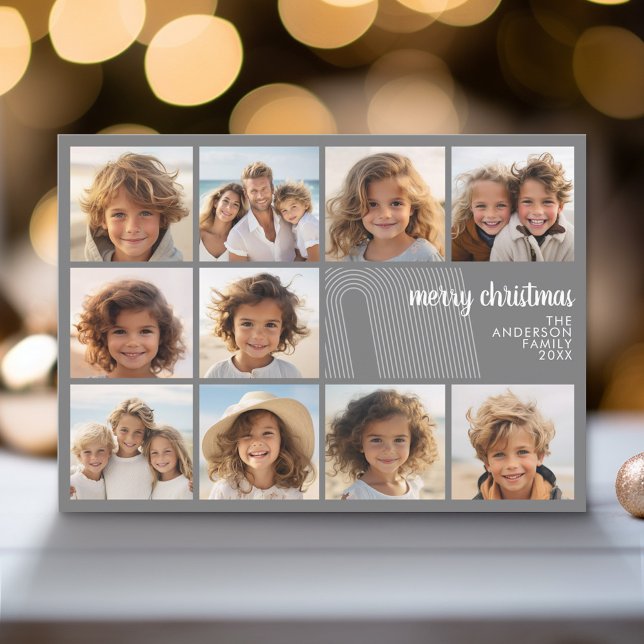 Enkel minimal - 10 foto - Zen Arch Grått White Julkort (Modern Holiday Greeting Card with a Family Photo)