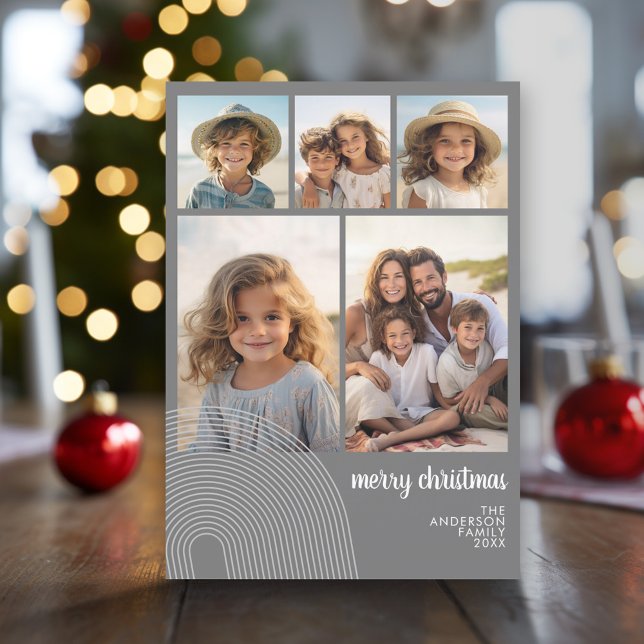 Enkel minimal - 10 foto - Zen Arch Grått White Julkort (Modern Christmas Photo Greeting Card)