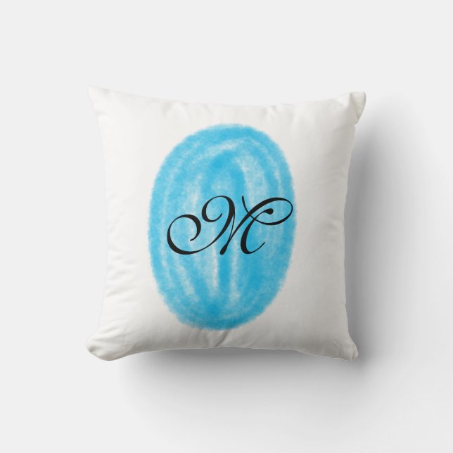 enkel minimal blå akvarell cirkel monogram let kudde (Framsida)