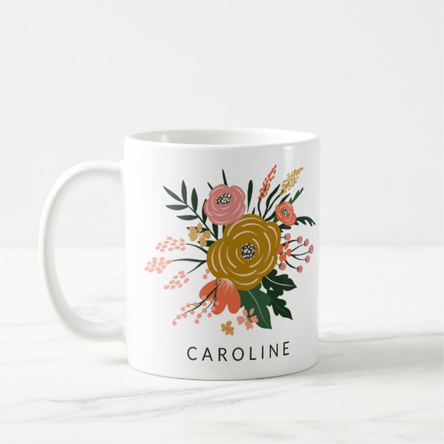 Enkel minimal botanisk blomning Personlig Kaffemugg (Vänster)