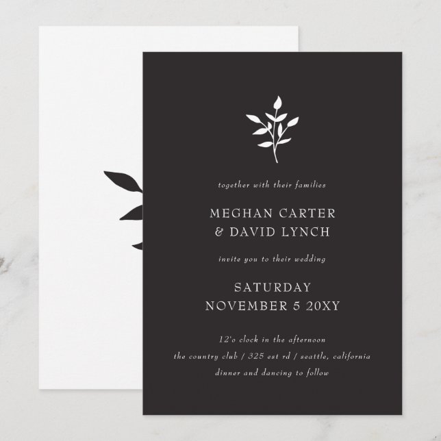 Enkel minimal Elegant Modern Botaniskt Bröllop Inbjudningar (Fram/baksida)