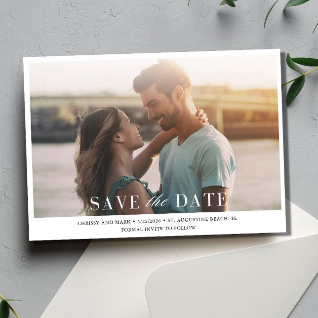 Enkel minimal Elegant Photo Bröllop Spara Datumet (Simple Minimalist Elegant Photo Wedding Save The Date)