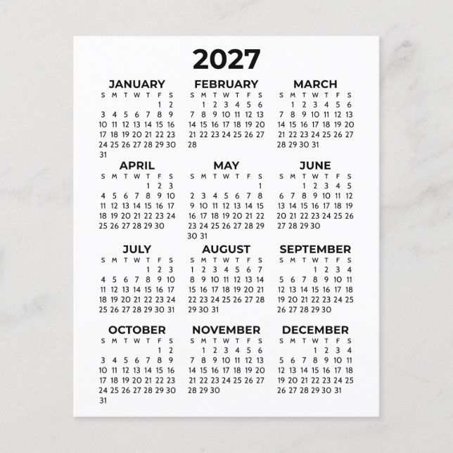 Enkel Minimal Full Årsvy 2027 Kalender Flygblad (Framsidan)