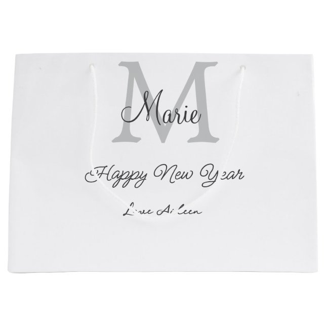 enkel minimal glad nyår monogram grå namn  (Framsidan)