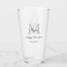 enkel minimal glad nyår monogram grå namn 