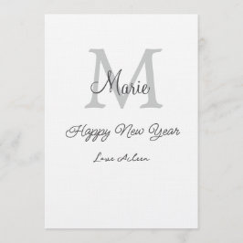 enkel minimal glad nyår monogram grå namn inbjudningar