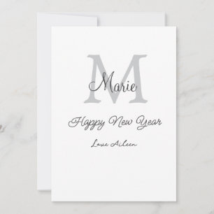 enkel minimal glad nyår monogram grå namn julkort