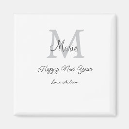 enkel minimal glad nyår monogram grå namn magnet
