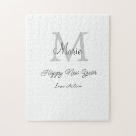 enkel minimal glad nyår monogram grå namn pussel