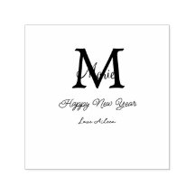 enkel minimal glad nyår monogram grå namn 