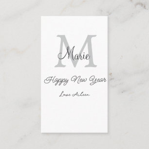 enkel minimal glad nyår monogram grå namn  visitkort
