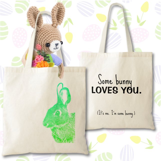 Enkel Minimal Grön Gräs Gradient Påskharen  Tygkasse (Bright green bunny rabbit on the front and customizable text on the back makes this tote bag unique.)