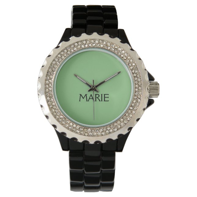 ENKEL MINIMAL GRÖN LÄGG TILL NAMN TEXT PRESENT ARMBANDSUR (Framsida)