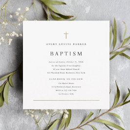 Enkel Minimal Guld Kors Religiös Dop Inbjudningar