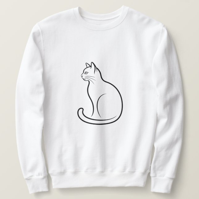 Enkel Minimal katt-sweatshirt  Lång Ärmad Tröja (Design framsida)
