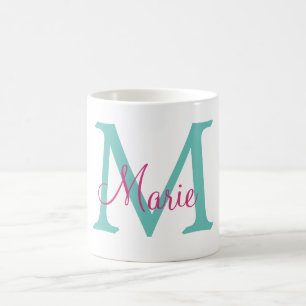 enkel minimal lägg till namn monogram grön rosa bl kaffemugg