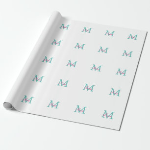enkel minimal lägg till namn monogram grön rosa bl presentpapper