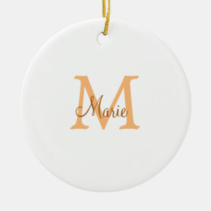 enkel minimal lägg till namn monogram orangebrun julgransprydnad keramik