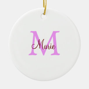 enkel minimal lägg till namn monogram rosa röd julgransprydnad keramik