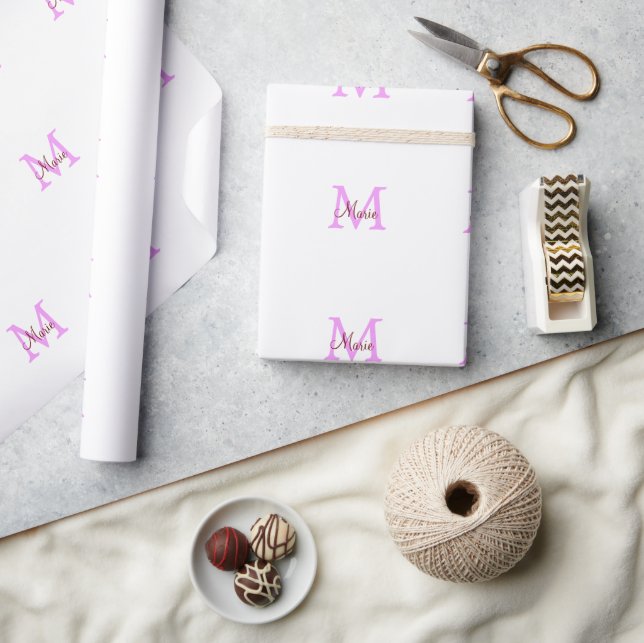 enkel minimal lägg till namn monogram rosa röd  presentpapper (Hantverk)